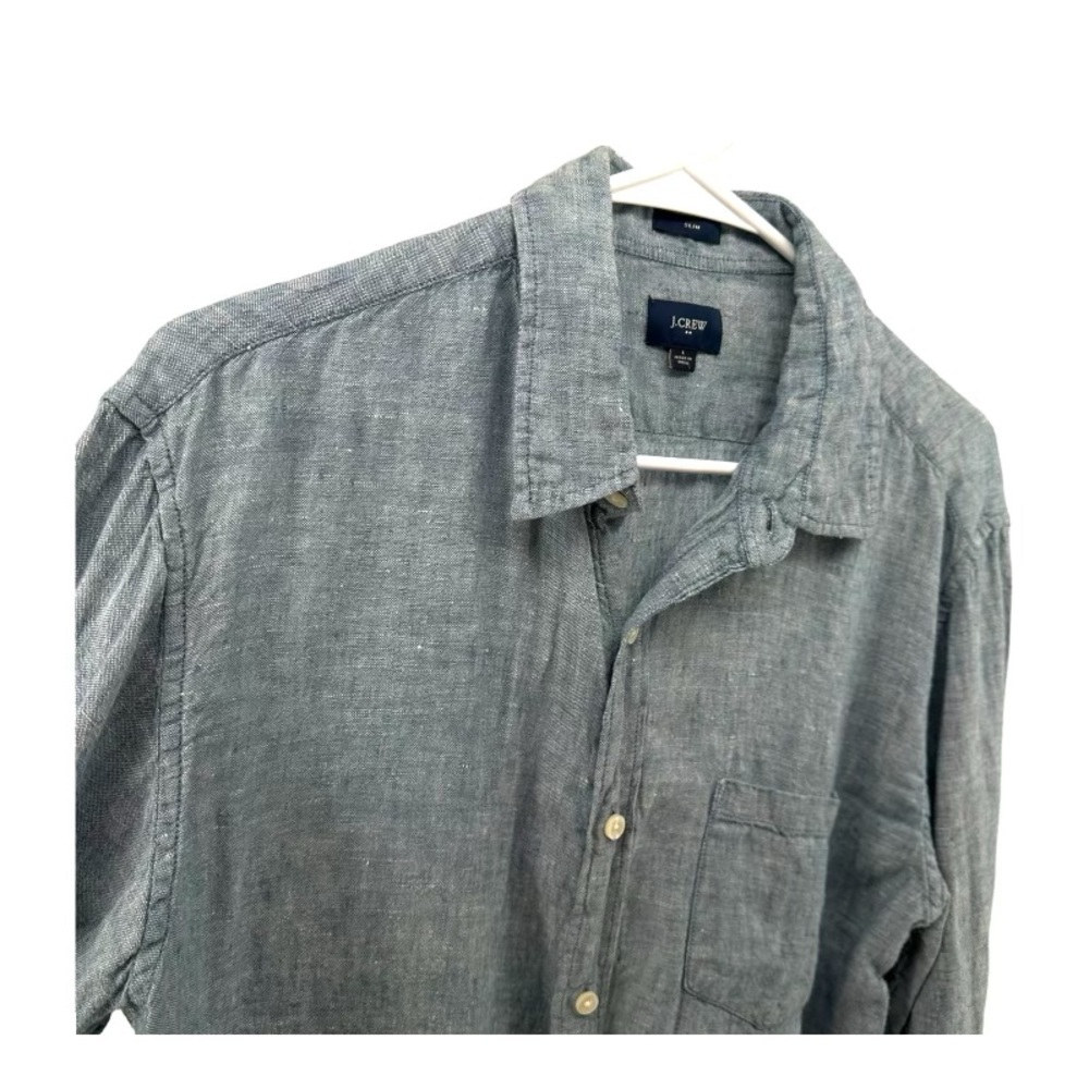 J Crew | Men’s L Large Slim Fit 100% Linen Blue Button Shirt‎ C1575 Preppy - Picture 3 of 10